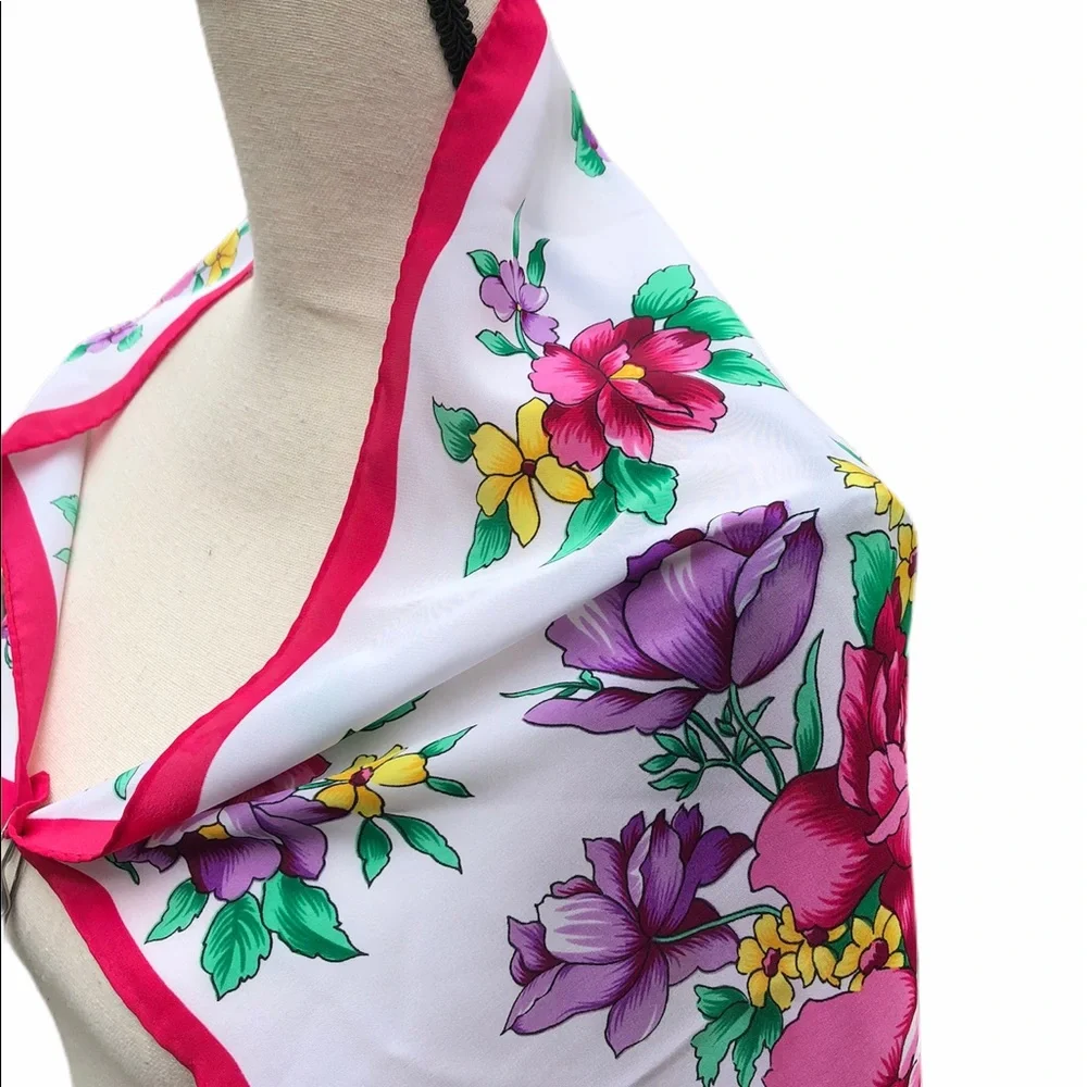 Large Square Pink Floral Scarf